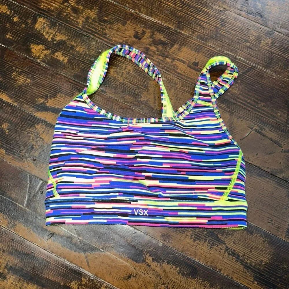 VSX The Player S cross back strappy multicolored stripe sports bra